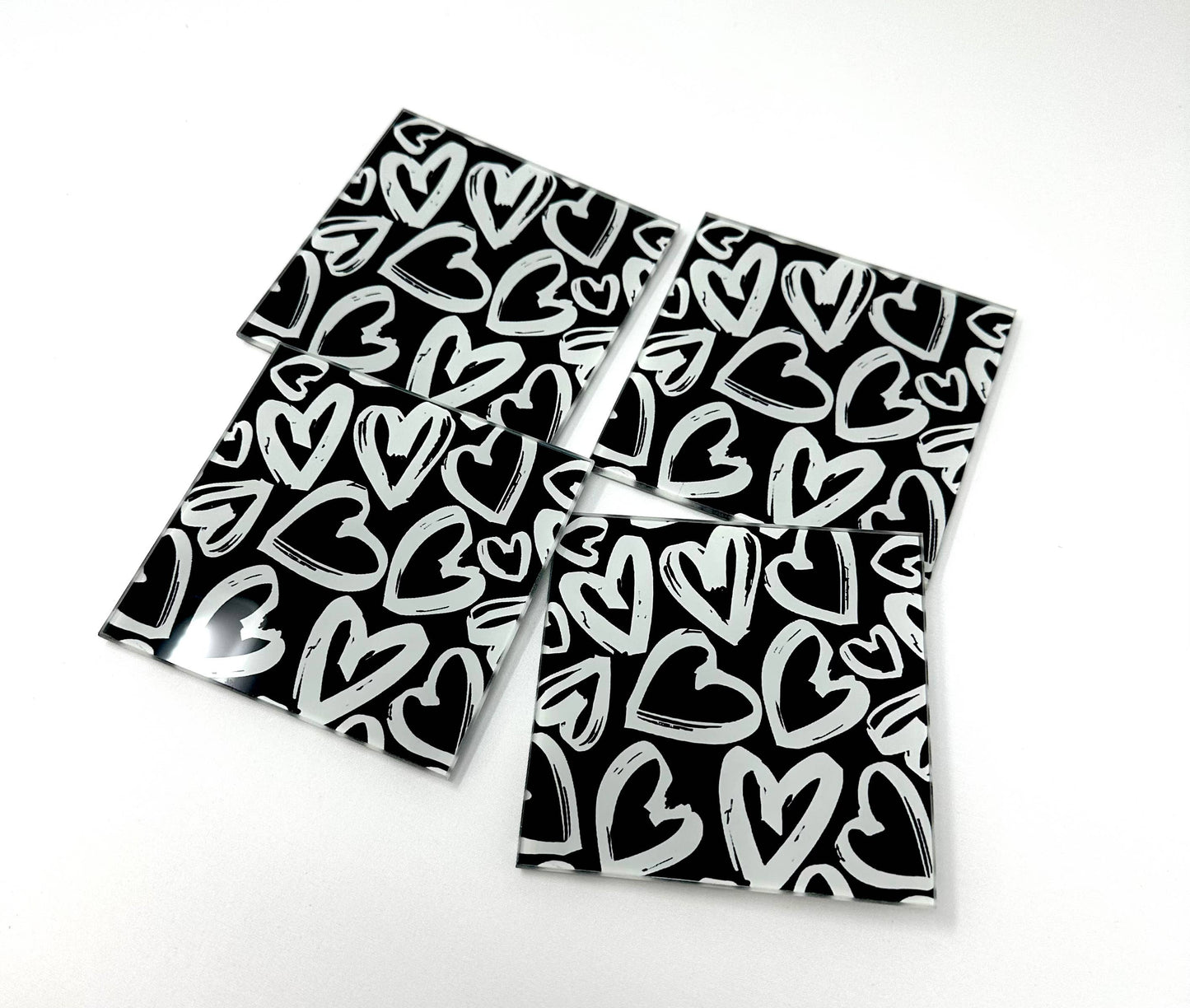 Black And White Hearts Coaster Set
