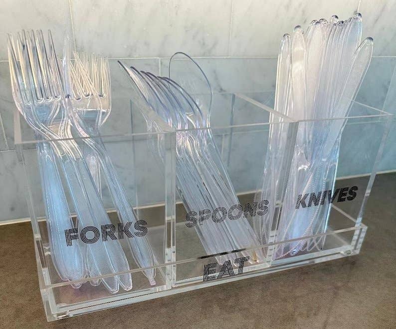Clear Lucite Acrylic Modern Silverware Utensil Caddy