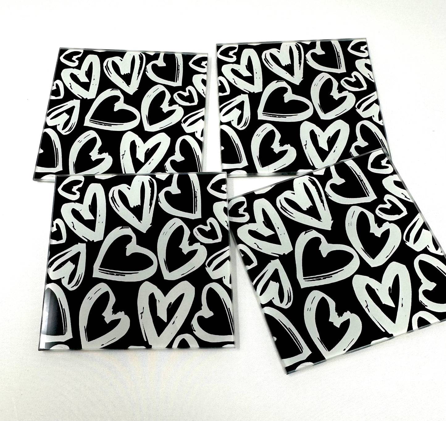 Black And White Hearts Coaster Set