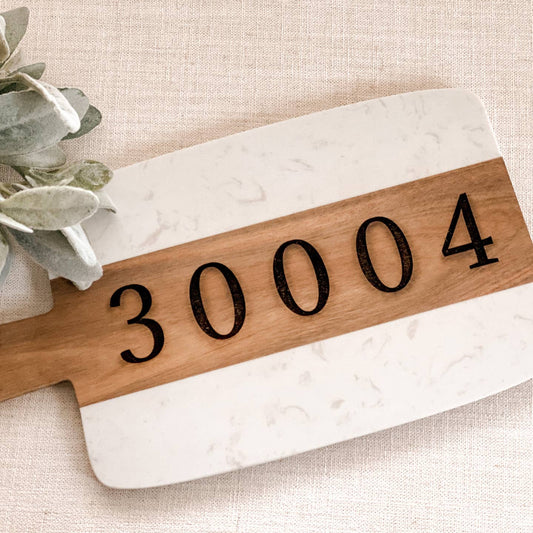 Marble & Acacia Wood Serving Board with Zip Code