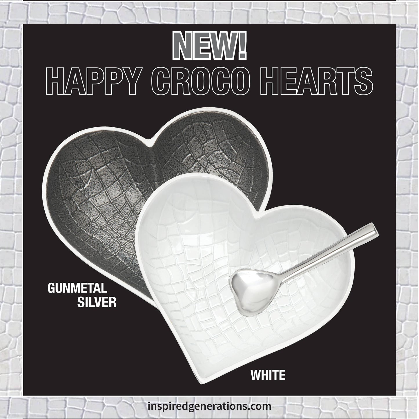 Happy Croco Gunmetal Silver Heart with Heart Spoon