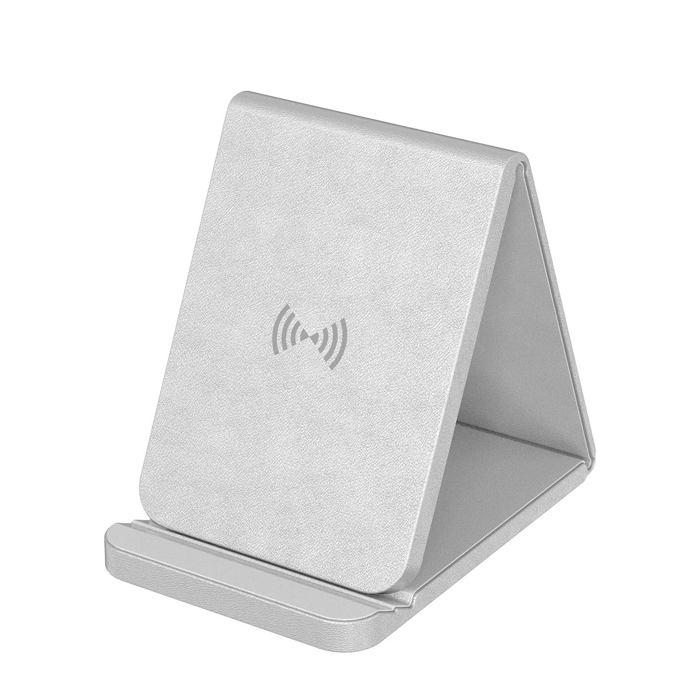 Silver - Leather Wireless Charging Folding Stand & Pad