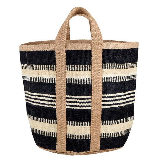 Jute Basket Bag - Black with Ivory