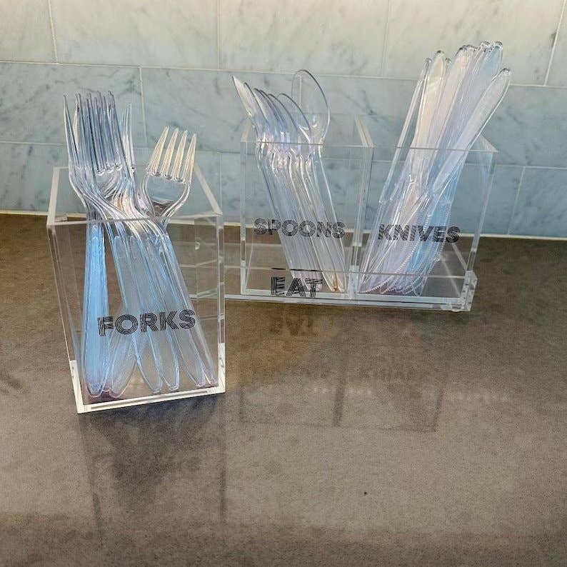 Clear Lucite Acrylic Modern Silverware Utensil Caddy