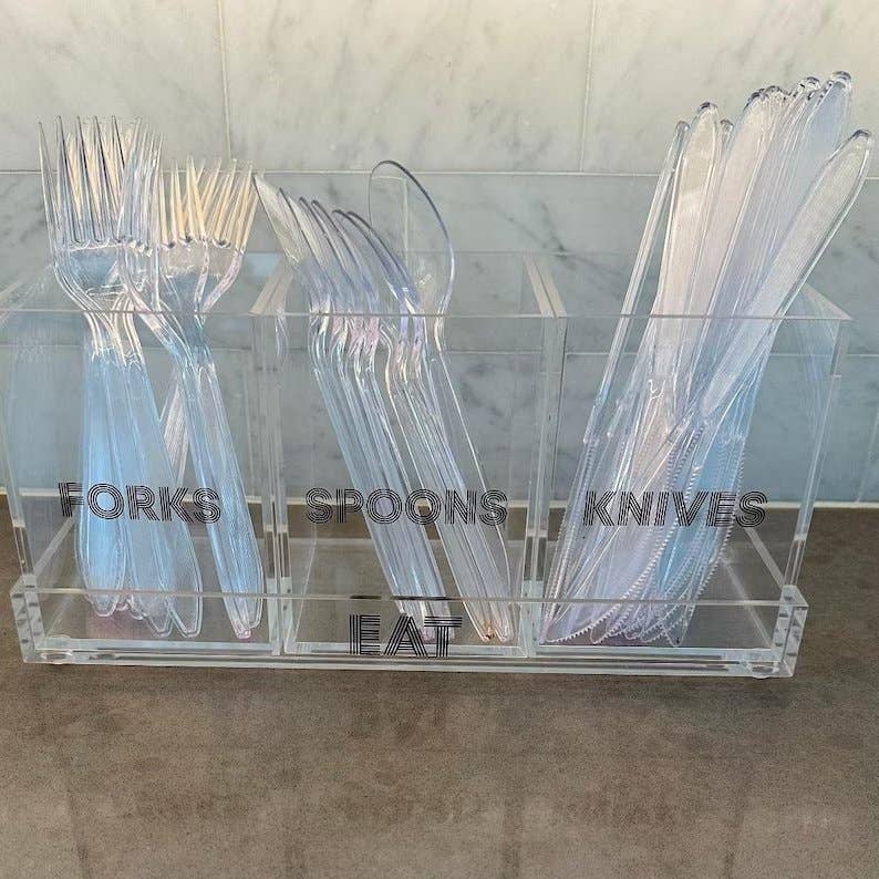 Clear Lucite Acrylic Modern Silverware Utensil Caddy