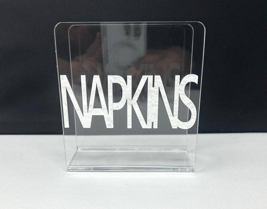 Acrylic Napkin Holder With White Pearlized Lettering