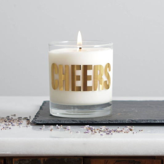 Cheers Soy Candle in Gold Printed Glass