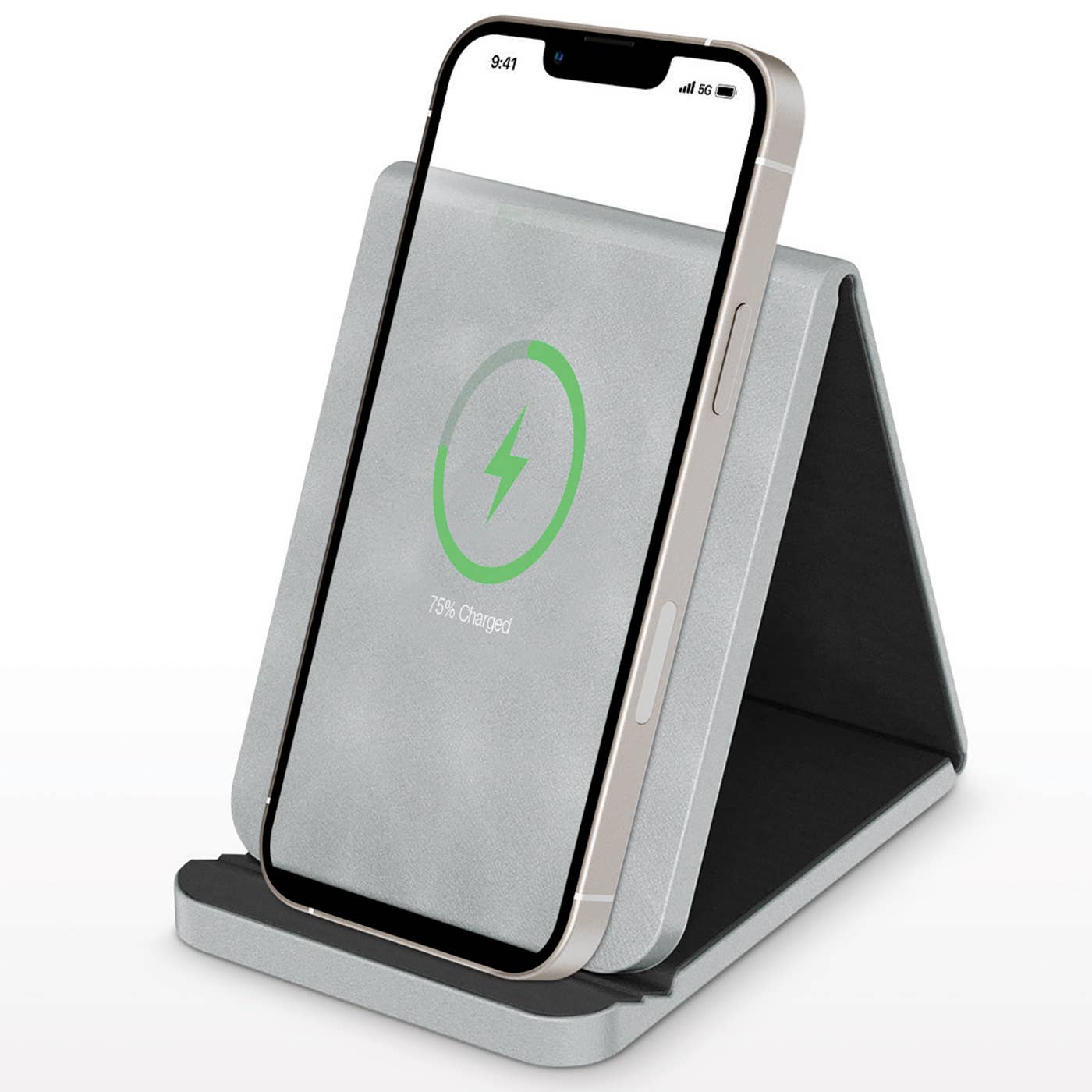 Grey with Black - Leather Wireless Charging Folding Stand