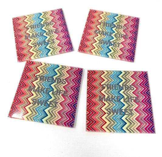 Friends Make Life Sweet Abstract   Coaster Set