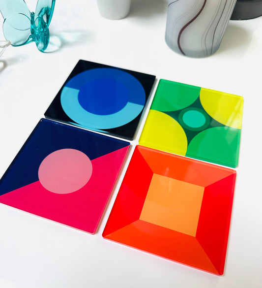 Oh So Colorful Abstract Acrylic  Coaster Set